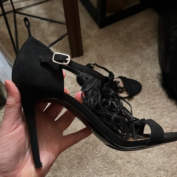 Just Fab Kora black tassel salsa Latin suede heel black 9 - Picture 3 of 6